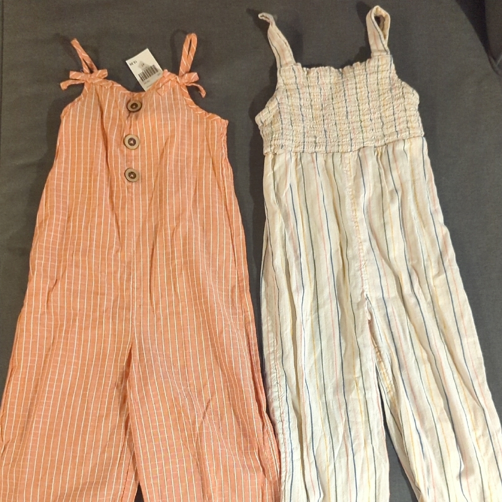 Striped Kids Jumpsuit Set - Orange and Cream